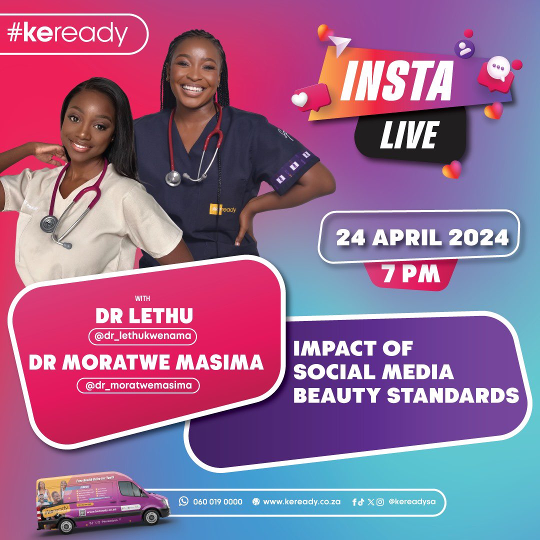 Join Dr Lethu and Dr Moratwe tonight at 7pm on Insta Live as they dive into the impact of social media beauty standards. Let’s talk about unrealistic ideals, self-love, and embracing our true selves. Get ready for some real talk and real change! #keready #BeautyBeyondFilters