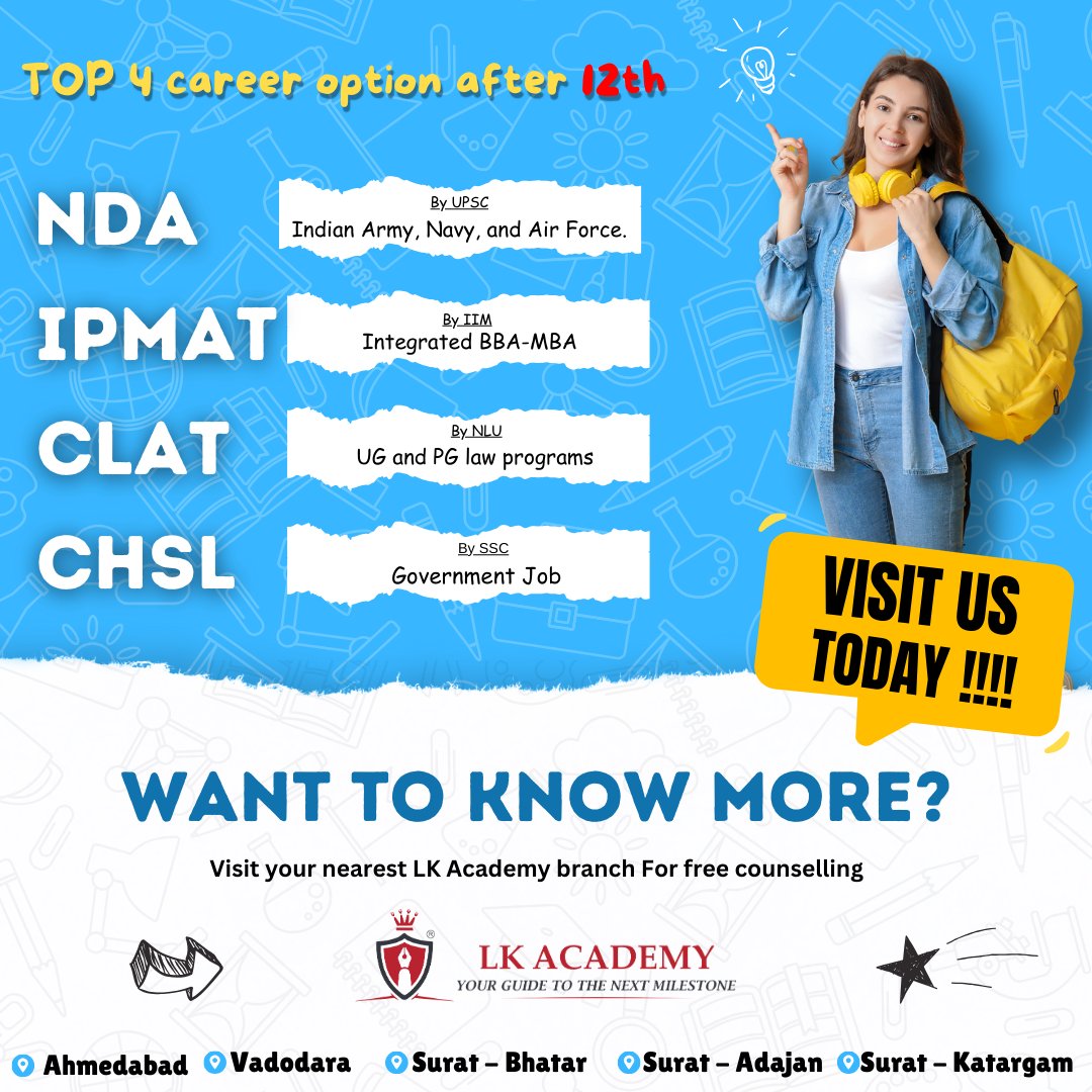 Reach out to us for expert counseling and discover your perfect path. 📈
#careerguidance #LKAcademy #UnlockYourPotential #govternmentexams #entranceexams #sscchsl #railways #ipmat #12basedexams #carreroptionsafter12 #counselling