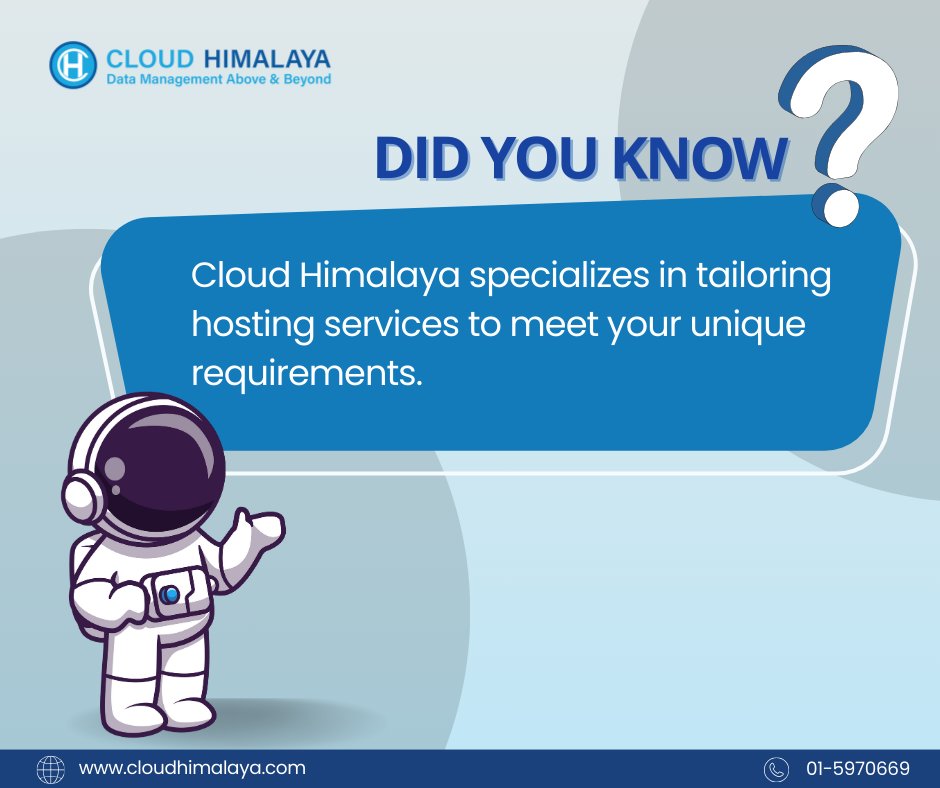 Experience Cloud Himalaya's personalized hosting at its finest, where each service is customized to match your demands like a custom suit.

For more information visit: cloudhimalaya.com

#CloudHimalaya #TailoredHosting #CustomizedServices #PersonalizedExperience
