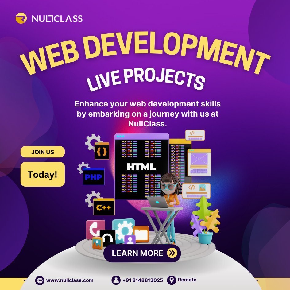 nullclassdotcom's tweet image. Elevate Your Web Development Skills with Real-Time Projects at NullClass! 🚀
Dive into cutting-edge technologies and hands-on experience.Join us on a journey of innovation and mastery!
#WebDevelopment #NullClass #RealTimeProjects #TechSkills