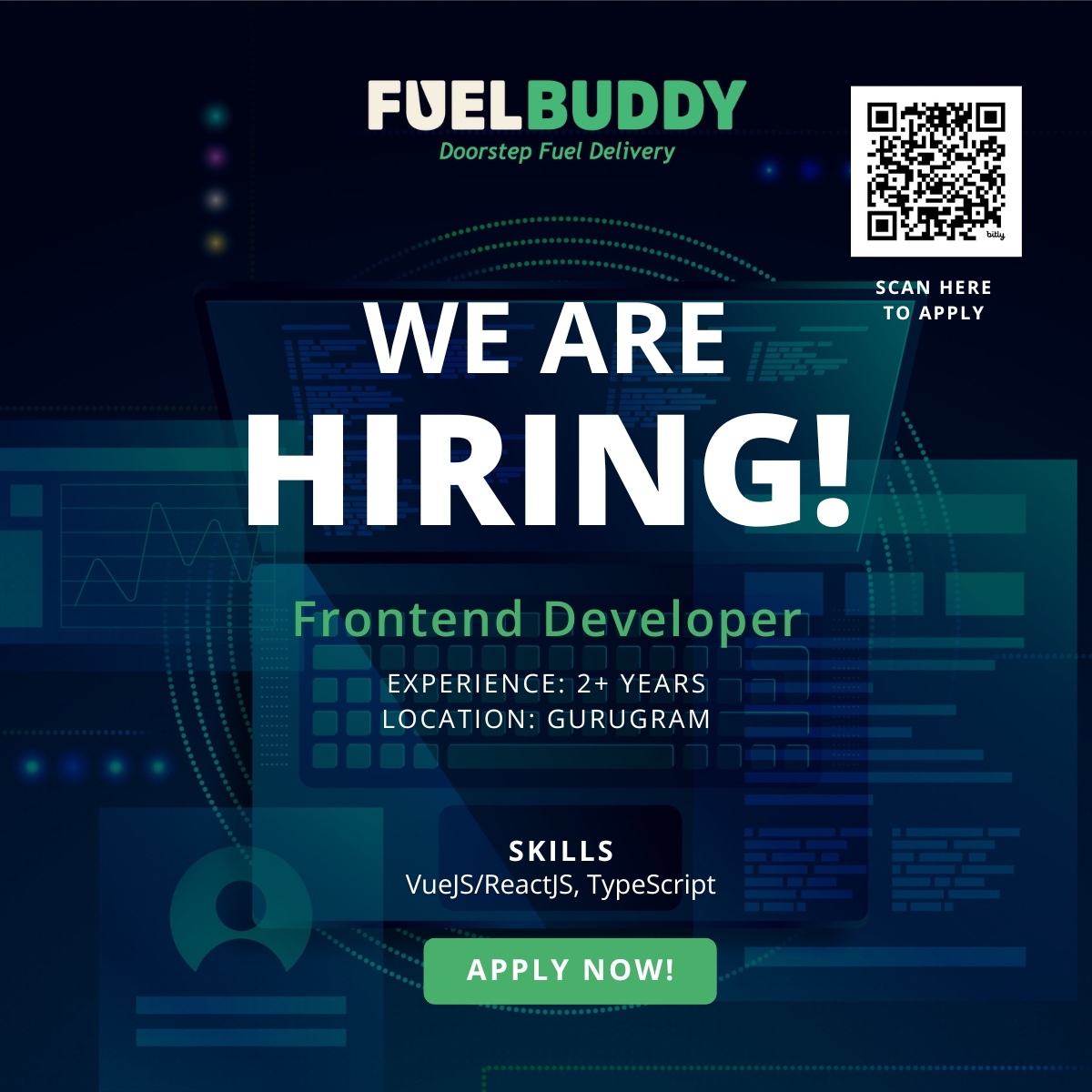 We're Hiring for multiple roles to join our Tech team in Gurugram.

Apply here: forms.gle/Uzzg87EFwLqPBn…

#Techhiring #GurugramJobs #Hiring #JoinTheTeam #fuelbuddy