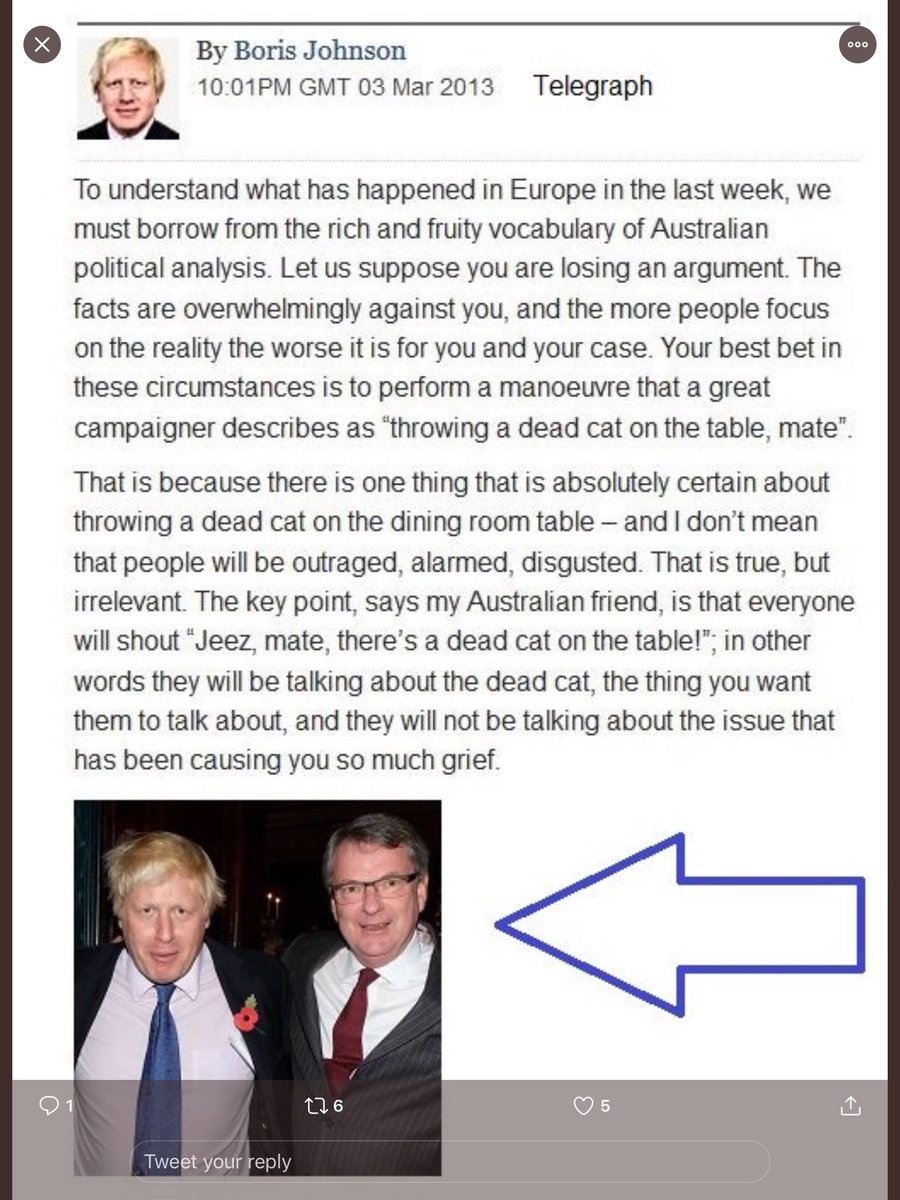 @AdyBee9 “Fill the Zone with shit” As Steve Bannon calls it Or ‘throwing a dead cat on the table…’ As Lynton Crosby calls it. Now ask yourself, who do both of those ‘strategists’ really work for????