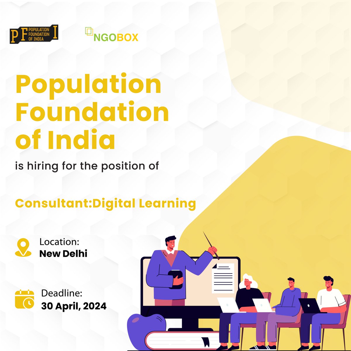 #JobOpening Population Foundation of India is hiring for the position of Consultant: Digital Learning. Ideal candidates should have knowledge of topics related to adolescent health and well-being, gender, reproductive and sexual health and rights. ngobox.org/job-detail_Con…