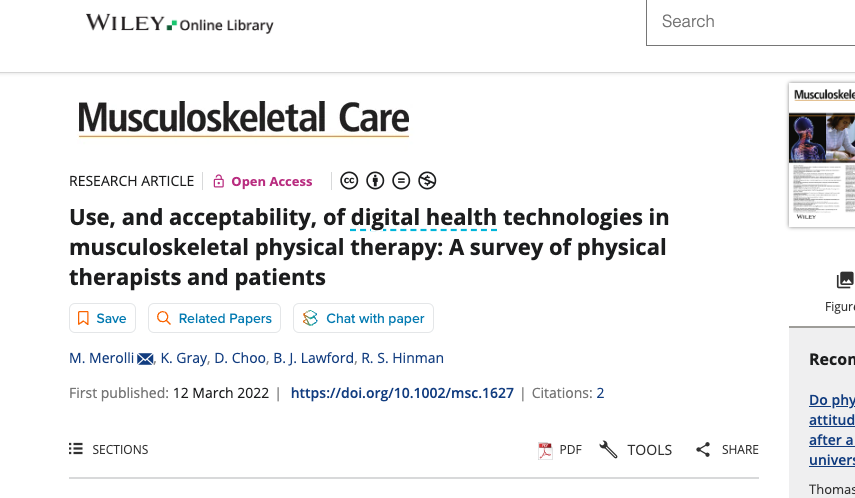 Mark Merolli (@merollim) on Twitter photo RESEARCH ALERT: Our article in #musculoskeletalcarejournal received enough citations to be a Top 10 #TopCitedArticle in its journal. With <a href="/HinmanRana/">Prof Rana Hinman</a> <a href="/belinda_lawford/">Belinda Lawford</a> <a href="/CHESM_unimelb/">CHESM</a> & colleagues . OPEN ACCESS onlinelibrary.wiley.com/doi/full/10.10โฆ #physio #digitalphysiopractice #digitalhealth RESEARCH ALERT: Our article in #musculoskeletalcarejournal received enough citations to be a Top 10 #TopCitedArticle in its journal. With <a href="/HinmanRana/">Prof Rana Hinman</a> <a href="/belinda_lawford/">Belinda Lawford</a> <a href="/CHESM_unimelb/">CHESM</a> & colleagues . OPEN ACCESS onlinelibrary.wiley.com/doi/full/10.10โฆ #physio #digitalphysiopractice #digitalhealth