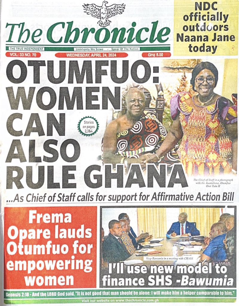 Newspaper Headlines: Wednesday, April 24, 2024

#AdekyeNsroma