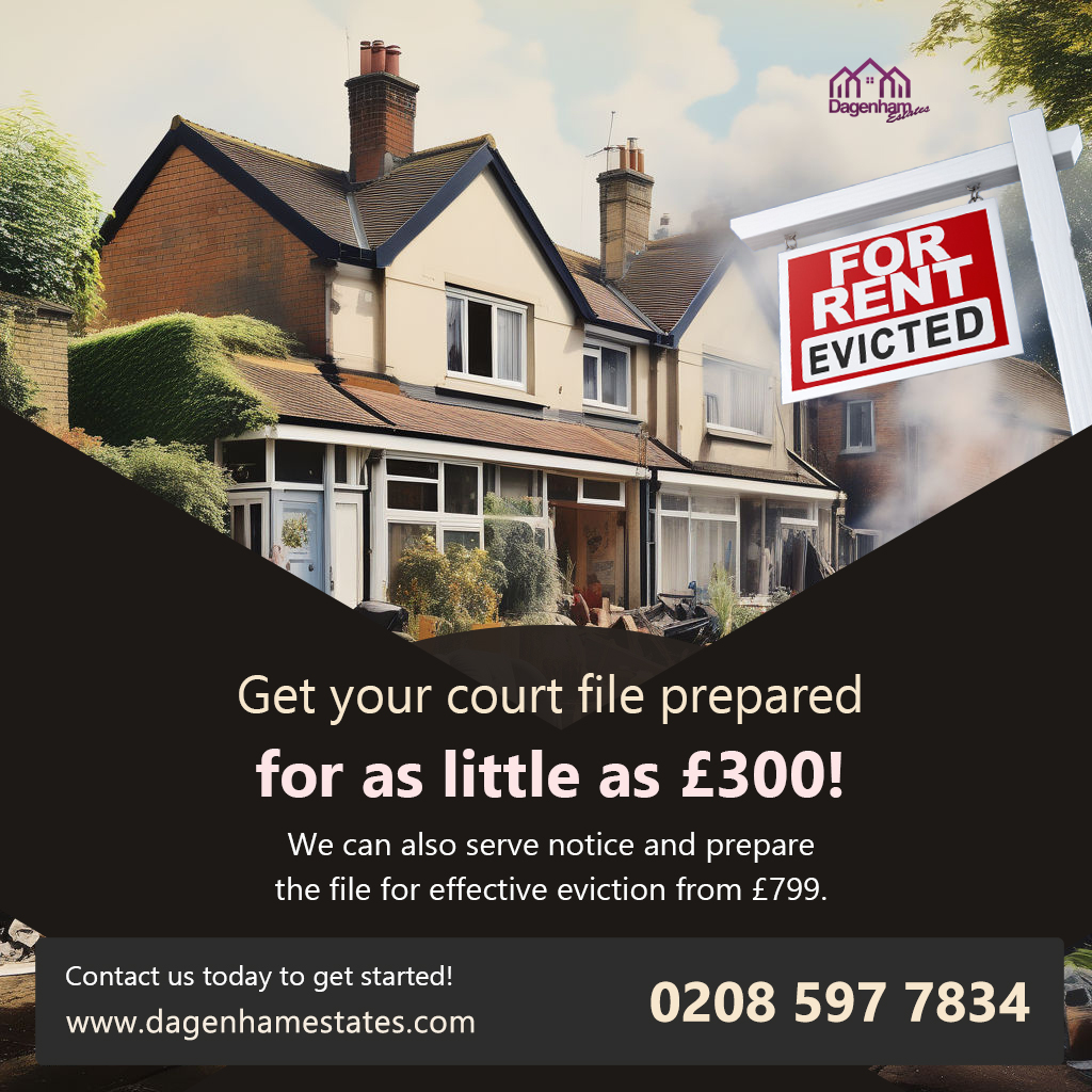 Get your court file prepared for as little as £300!
We can also serve notice and prepare the file for effective eviction from £799.

#eviction #professional #assetsundermanagement #safehands #trusted #reliable #leagaladvisor #propertyinvestment 

dagenhamestates.com