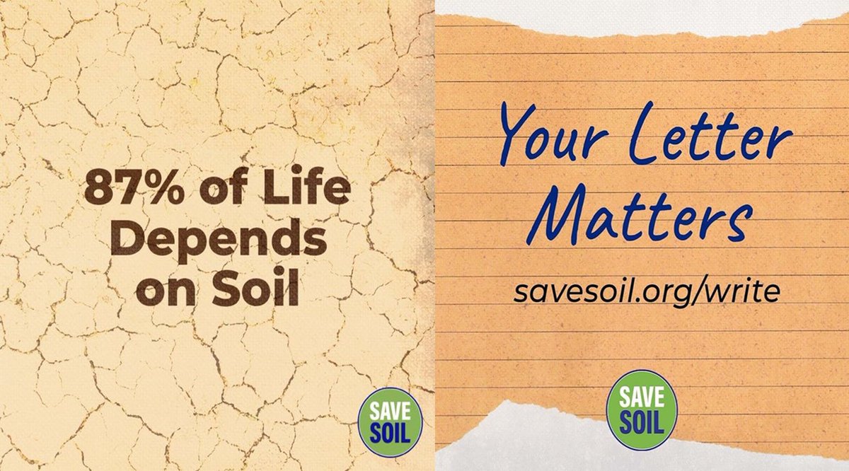 Soil is source for 95% of food, 90% of world's agriculture, 65% of fresh water, uncountable life forms, nutrients for plants and food, 75% of it degraded globally, leaving only 60 harvests.
#cpsavesoil, #SoilForClimateAction 
Write a letter #policyforsoil savesoil.org/write