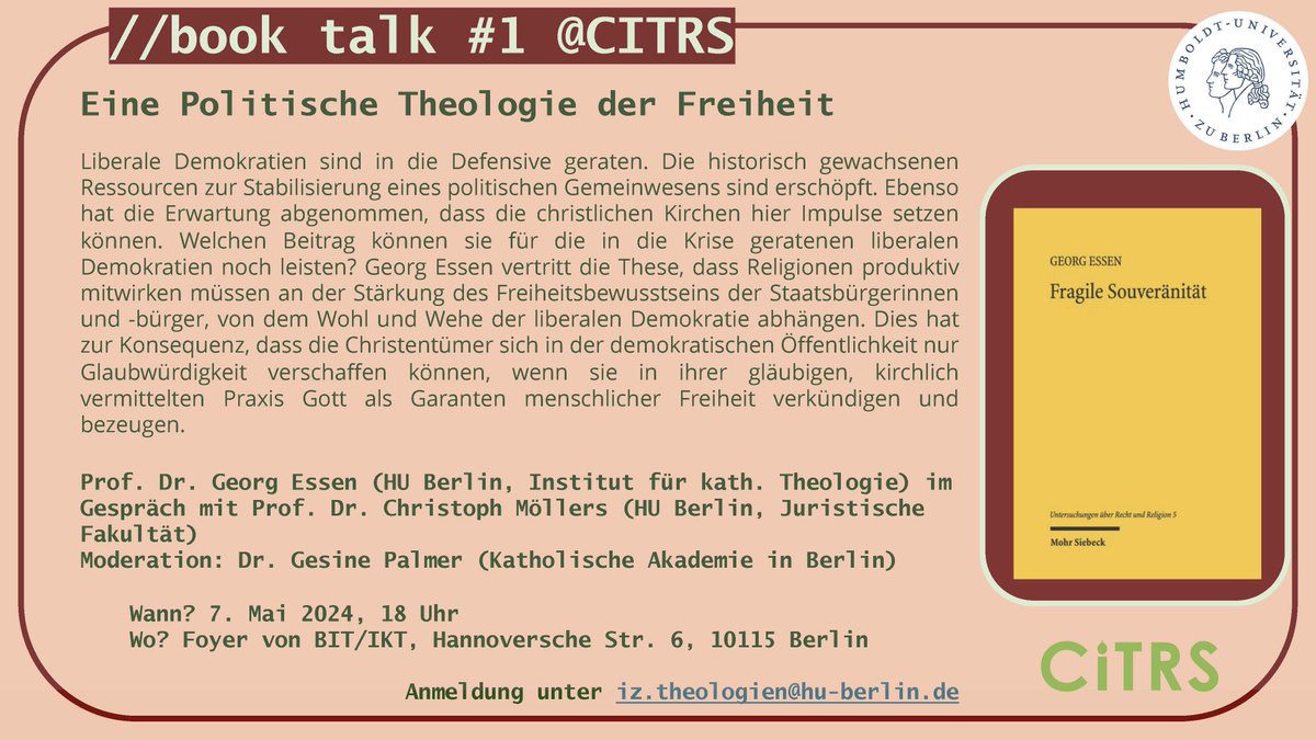 In eigener Sache: Diskussion über meine neu erschienene Politische Theologie mit ⁦@ChristophMllers⁩ am 7. Mai 👇🏻