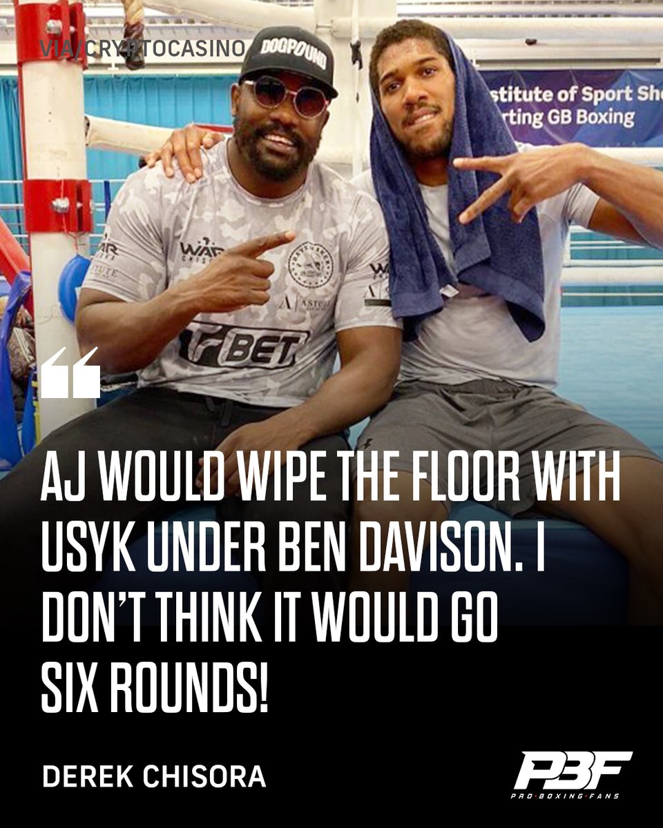 '𝐀𝐉 𝐖𝐎𝐔𝐋𝐃 𝐖𝐈𝐏𝐄 𝐓𝐇𝐄 𝐅𝐋𝐎𝐎𝐑 𝐖𝐈𝐓𝐇 𝐔𝐒𝐘𝐊!' 😲

@DerekWarChisora believes the link up between @AnthonyJoshua and @BenDavison_ would be far too much for Oleksandr Usyk to handle 👀

#Boxing #AnthonyJoshua #OleksandrUsyk