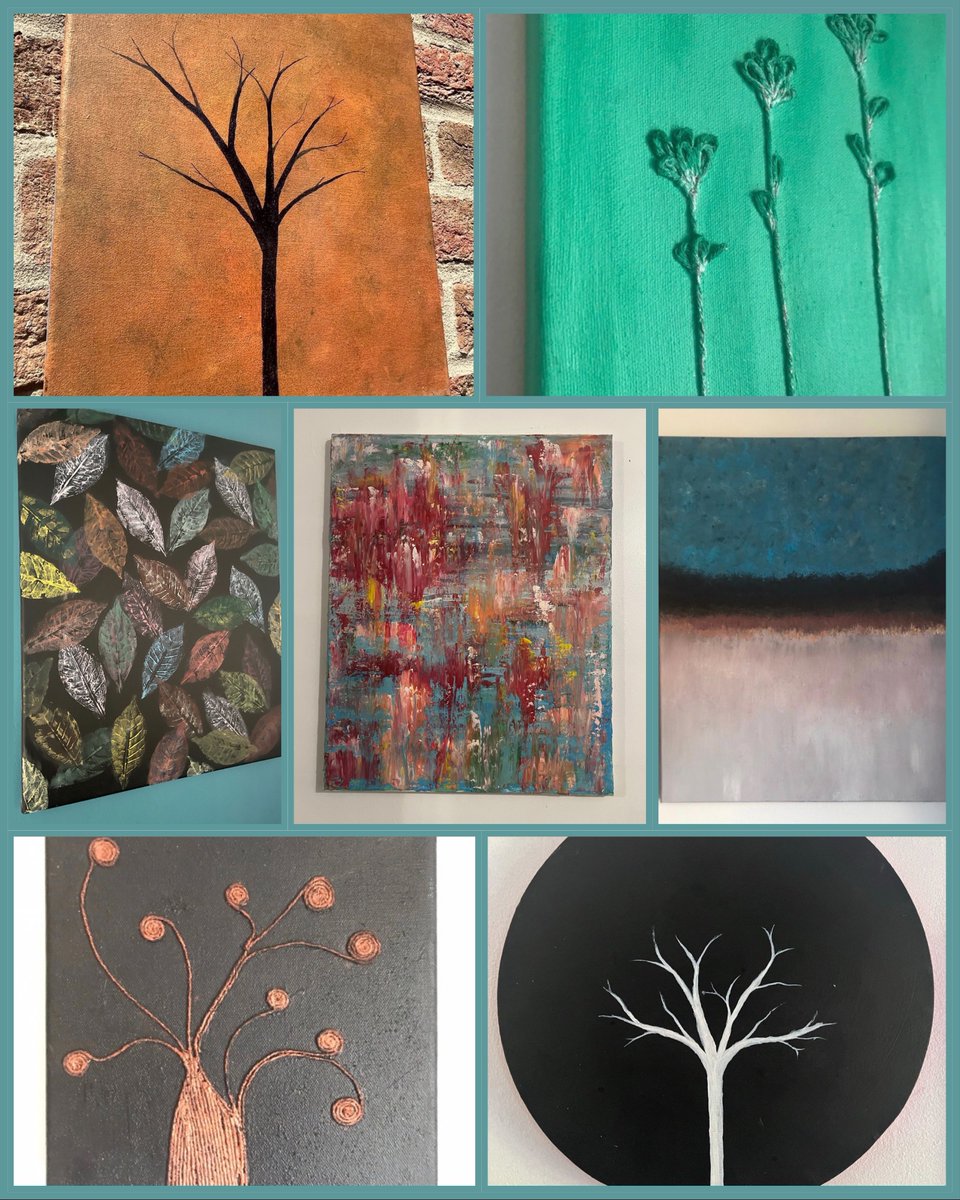 Here are some of my painting 🎨 Featuring a blend of abstract and fibre art, each piece radiating mystery, energy, and vibrancy. Reflecting my love for nature and bold, bright colours, these unique creations I hope inspire and uplift 😊 #MHHSBD #craftbizparty #earlybiz