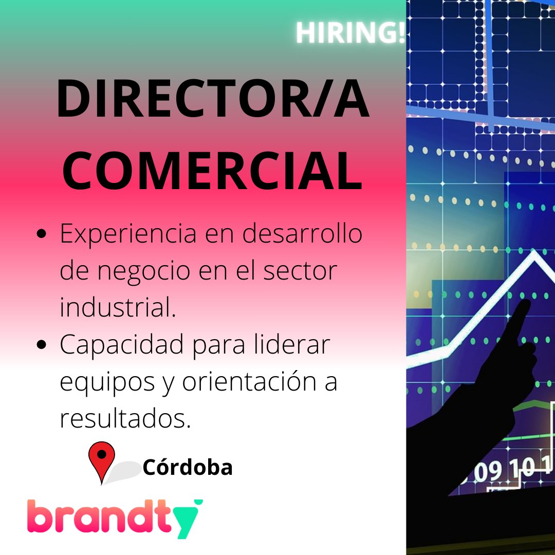 Brandty_Es's tweet photo. It's #BrandtyTime! 🆕

💡#Brandty está buscando un/a #DIRECTOR/A #COMERCIAL para una empresa #industrial en #CÓRDOBA.

🎯 Te encargarás de #liderar la estrategia #comercial y establecer #objetivos de #venta y #evaluar su evolución.

Inscríbete aquí: 👉 https://t.co/WFq2VWrPSU https://t.co/IUwrPYxQtw