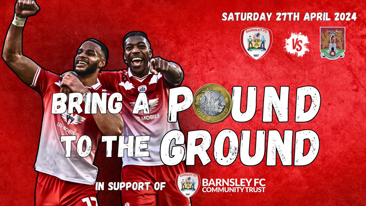 BRING A POUND TO THE GROUND 🔴 We're asking @barnsleyfc fans to 'Bring a Pound to the Ground' this Saturday!! Your donation will help support us to continue its hard work across Barnsley! More information ➡️ loom.ly/eXyJsOM