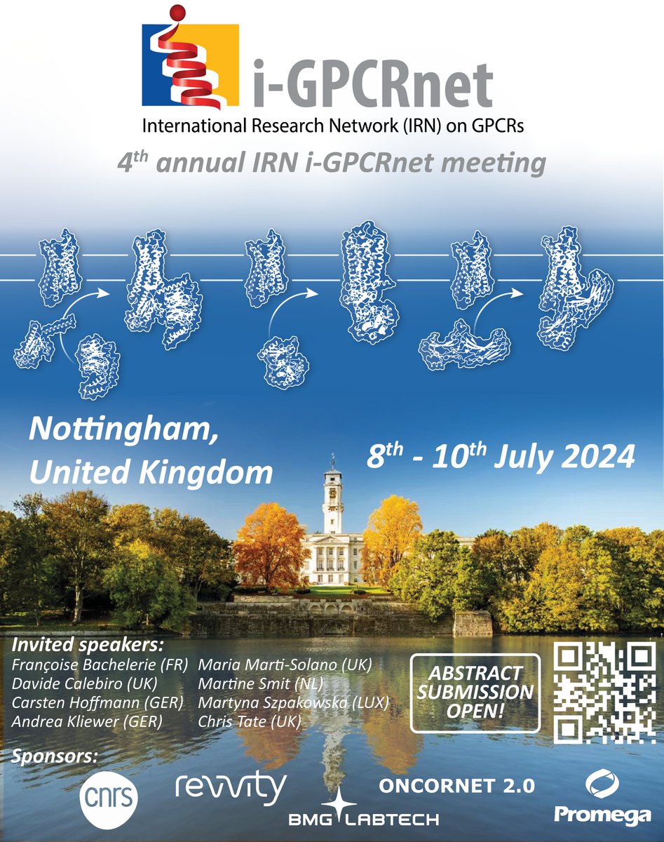ChloePeach_PhD's tweet photo. Registration is now open for the i-GPCRnet meeting in Nottingham (8th-10th July). Submit your abstracts and come join us for some outstanding talks! https://t.co/7lpYP0TWPf https://t.co/GSGxAVMYrK