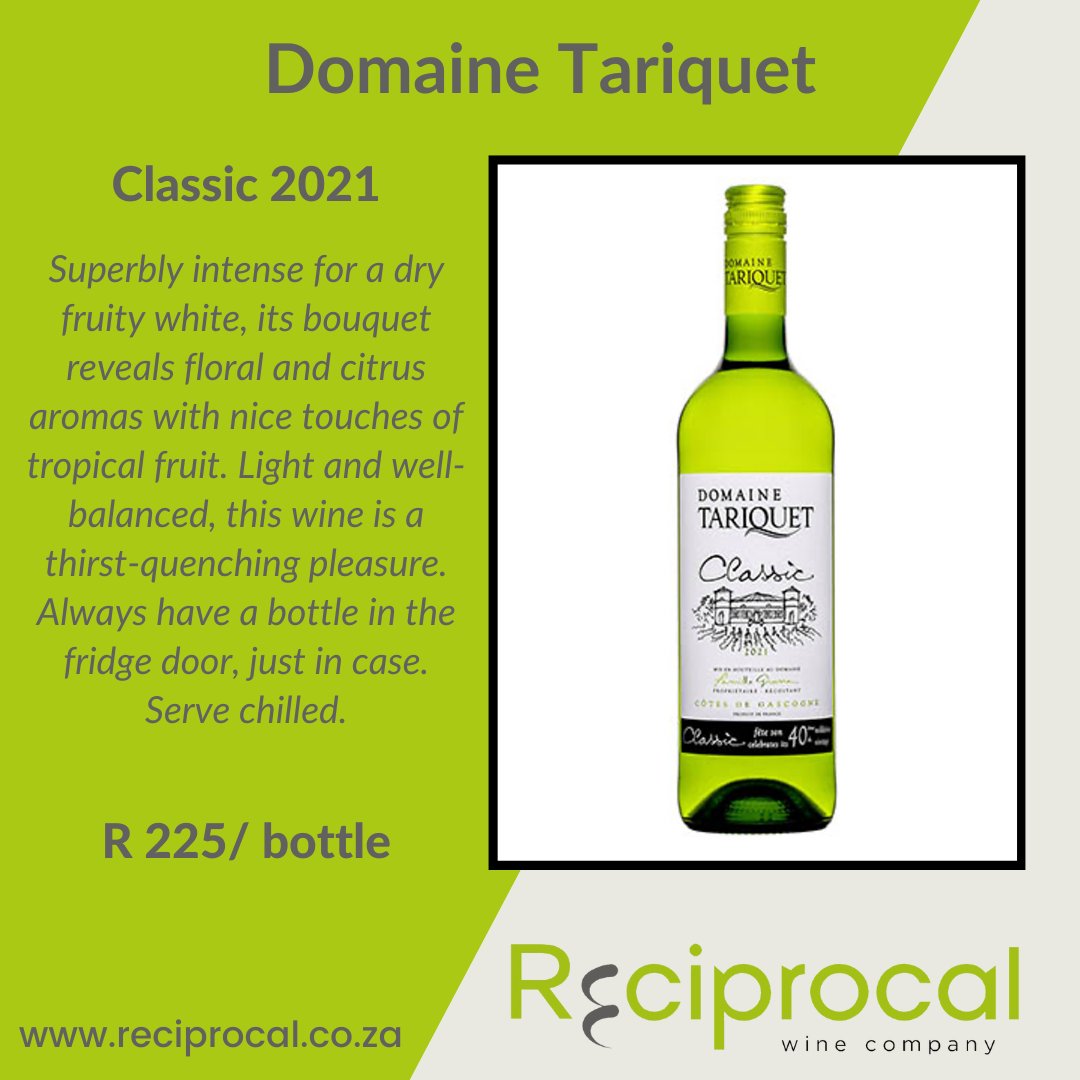 WINE WEDNESDAY

Our featured wine this week is the Classic 2021 from Domaine Tariquet.

View the wine on our website --> reciprocal.co.za/products/ca-te…

#reciprocalwines #itsreciprocal #domainetariquet #cotesdegascogne #winewednesday