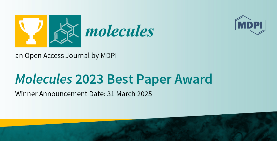 📣Molecules 2023 Best Paper Award - receiving applications now! 👀Propose the top research paper of 2023! 🏆Awards up to 500 CHF and APC waivers 📆Winner announcement date: 31 March 2025 🔗Details at: brnw.ch/21wJ77I #MDPIawards #BestPaperAward #PhDcandidates #postdocs