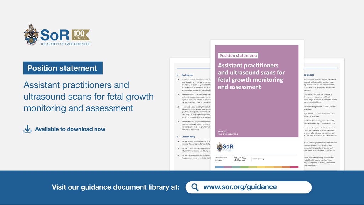 We feel that #ultrasound scans for fetal growth monitoring & assessment purposes currently fall outside of the assistant practitioner's scope of practice. Read our recently updated position statement to understand why 👇 bit.ly/3J6RUBS