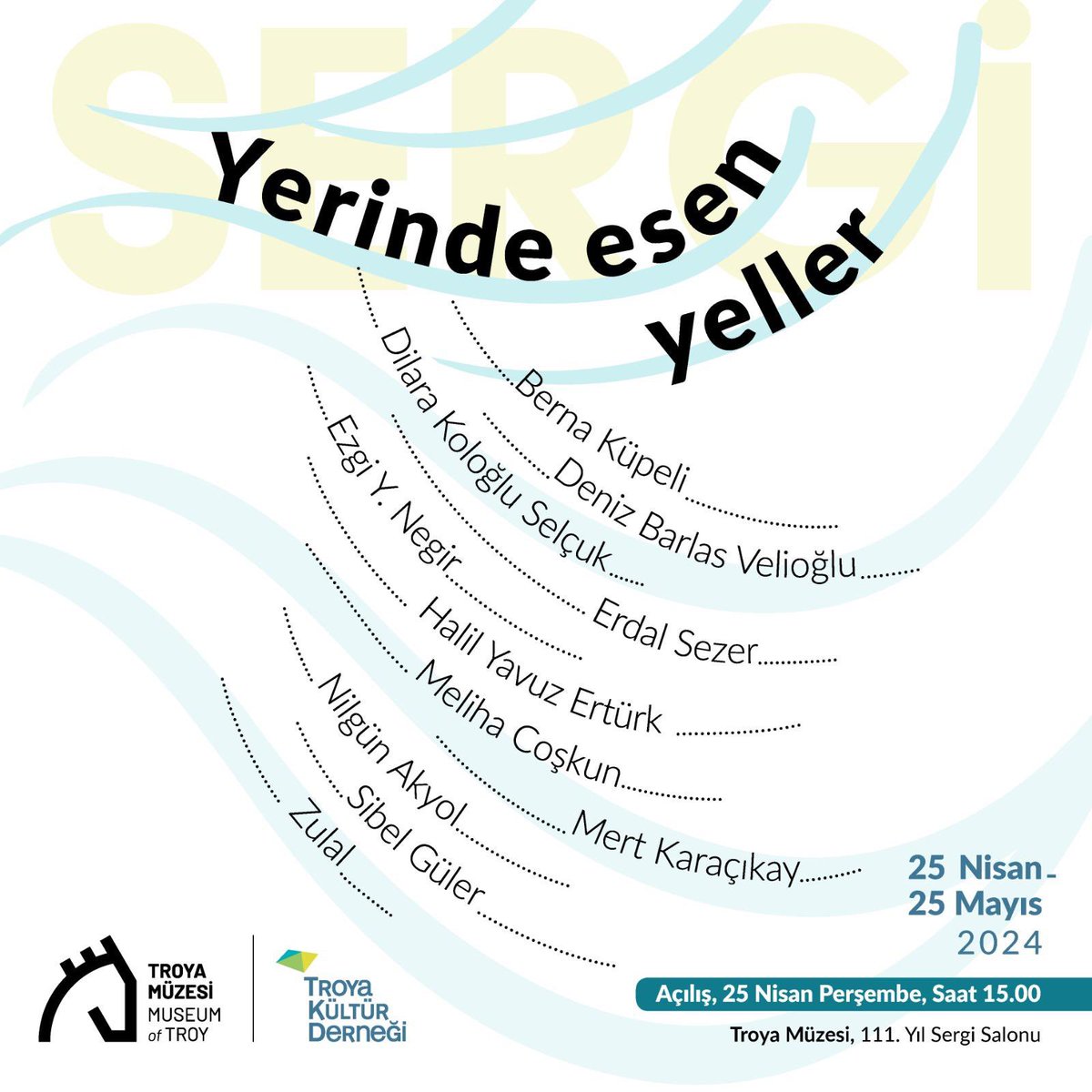 Yerinde Esen Yeller Sergisi #TroyaMüzesi’nde Bozcaada’da yaşayan ve çalışan sanatçıları Troya’lı sanatçılarla bir araya getiren #sergi, #Troya ile #Bozcaada arasındaki kadim ilişkiye güncel ve sanatsal katmanlar, yeni bakış açıları eklemeyi amaçlıyor. Açılış: 25 Nisan Perşembe,