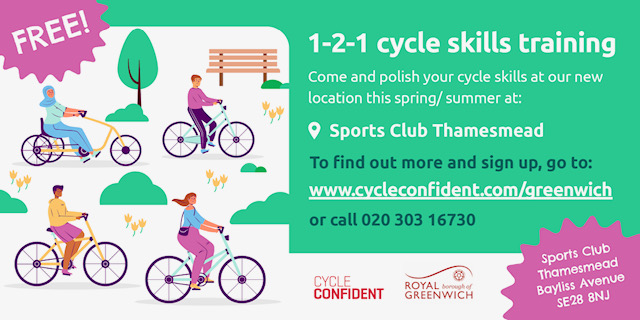 Live in Thamesmead and want to improve your cycling skills? You can borrow a bike if you do not have one. More details at cycleconfident.com/sponsors/green… @CycleConfident