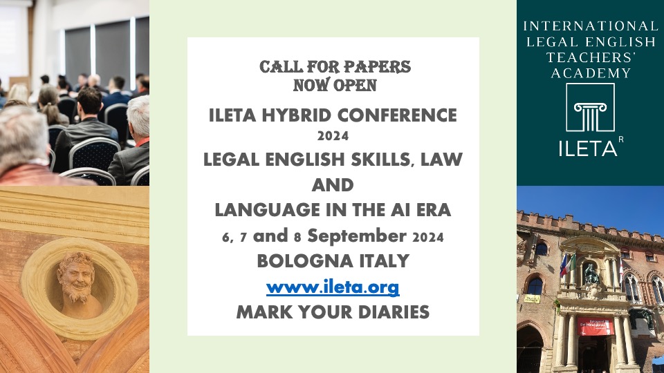 CALL FOR PAPERS: OPEN NOW. Special exemptions from registration fees apply to eligible presenters. Contact us now for details.
#legalenglishworksop
#legalenglishteachers
#legalenglish
#teachlegalenglish
#ILETA
#EULITA
