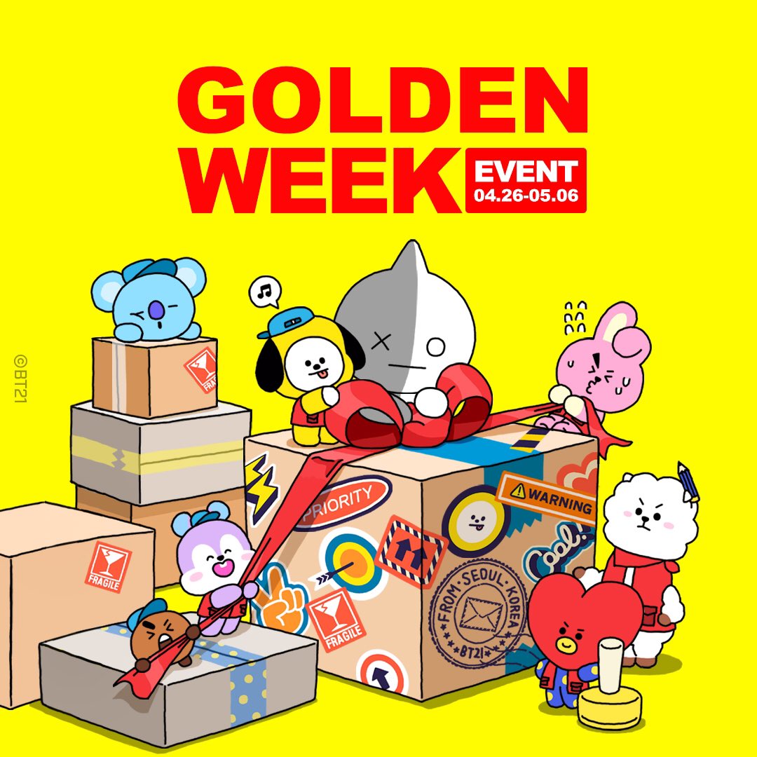 BT21 Golden Week Event🌟 04.26-05.06 (KST) 📍All LINE FRIENDS offline stores in Korea - 10% discount for international customers with passport verification. - Lucky draw for tax-free purchases over 200,000 won 📍LINE FRIENDS SQUARE Myeongdong - Get Free BT21 MANG Fan for