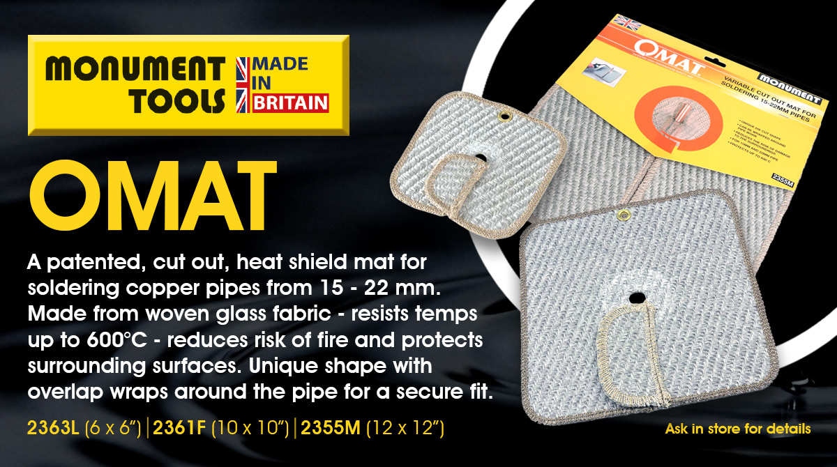 OMAT from #Monument Tools - a patented cut out heat shield mat for soldering your copper pipes. Ask in store for details. @ipg_the #MadeinBritain