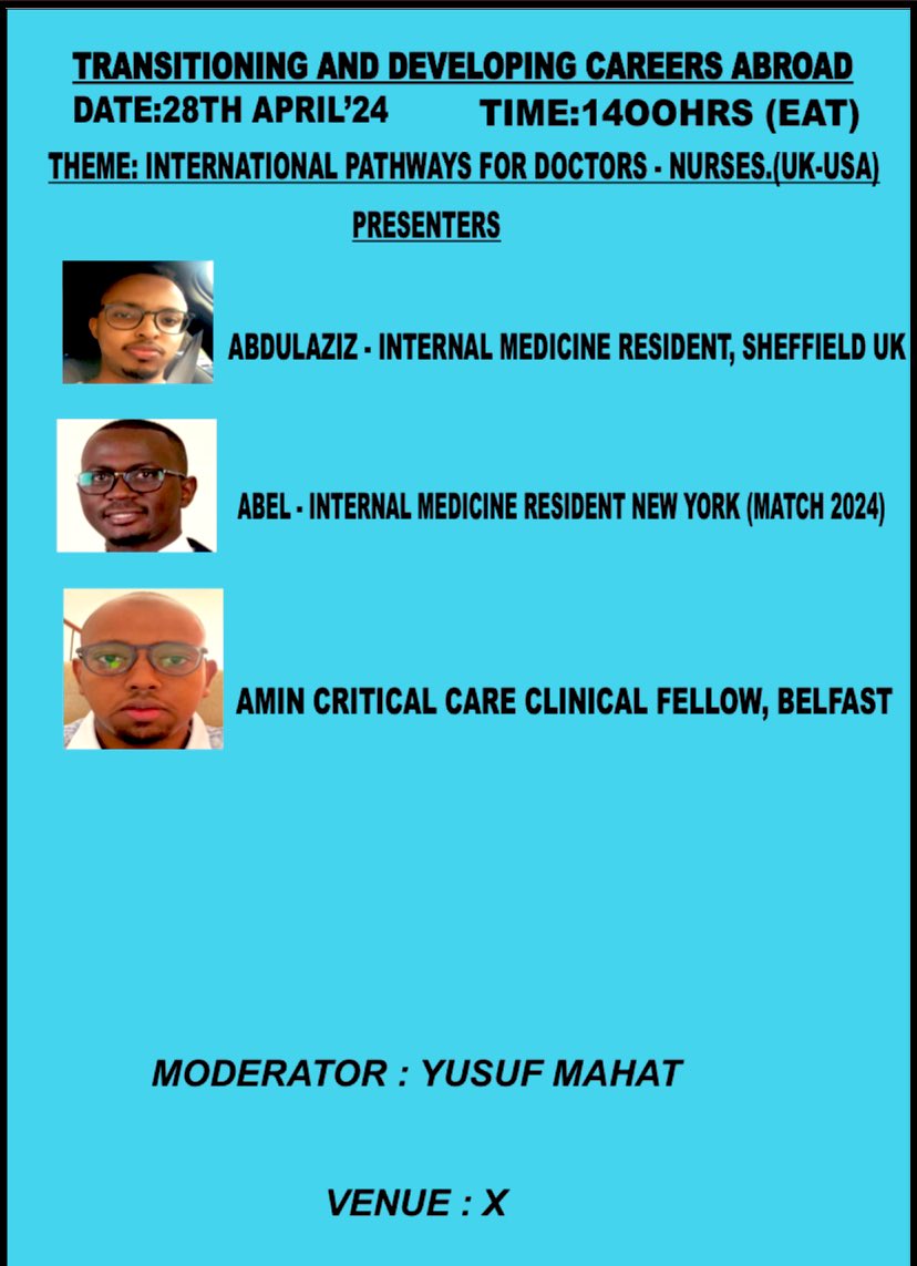 Happy days. I’m pleased to invite you all for a chat regarding transition to the USA, UK as a doctor or a nurse. Come let’s reason together. Let’s share knowledge and experiences. Let’s help each other. Save the date. RT for awareness. UBUNTU