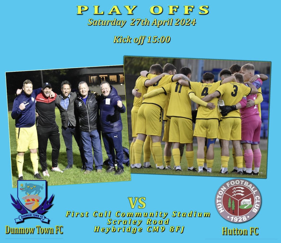 Play off Semi Final

This Saturday 27th April

The #Royals    are at home to <a href="/huttonfc/">huttonfc</a> 

⏰ 15.00  
🏟️<a href="/officialswifts/">Heybridge Swifts FC</a>   Firstcall Community Stadium 
📍 Scraley Road ,CM9 8FJ
💷 £5 Adults.2.50 concessions