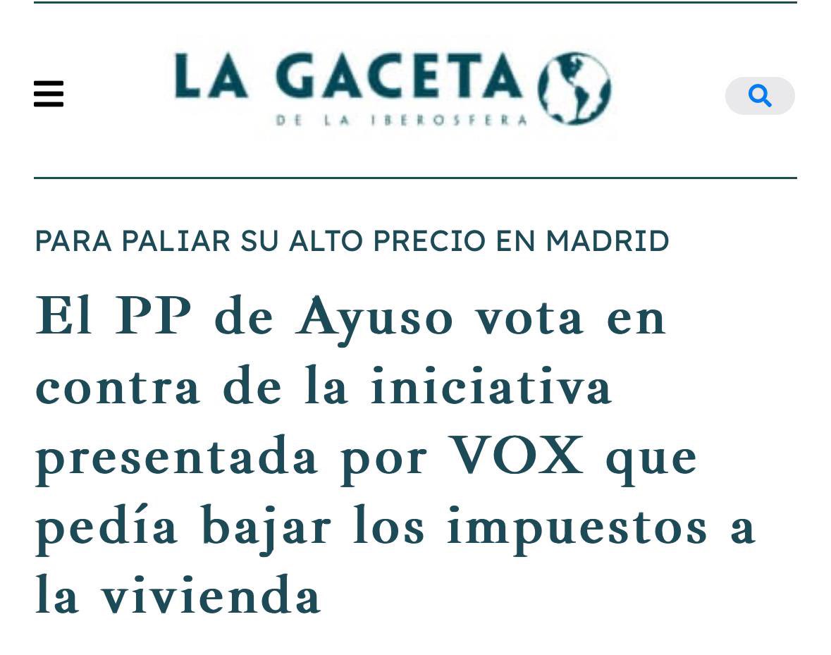 Llevamos años exigiendo la liberalización del suelo y que se bajen los impuestos a la vivienda. Lamentablemente el gobierno de Ayuso está más centrado en votar en contra de todo lo que proponga VOX. Una vez más, el tiempo nos da la razón.