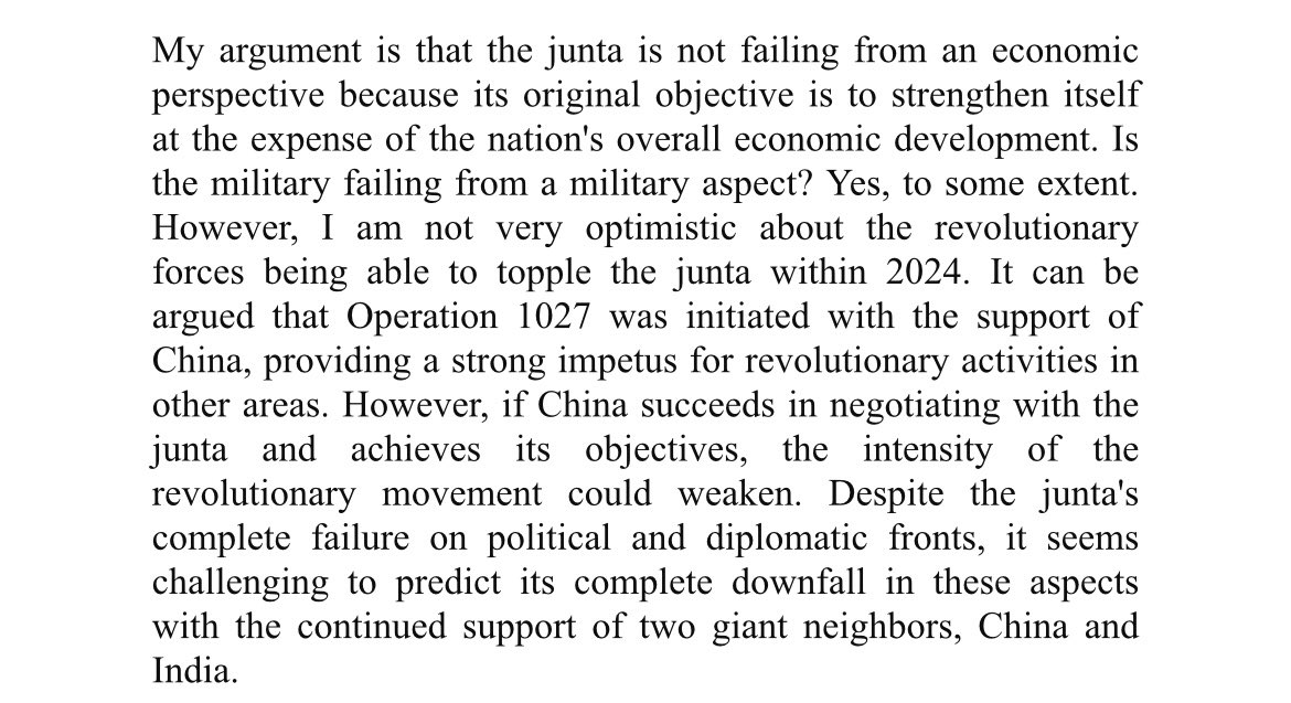 “My argument is that the junta is not failing from an economic perspective because its original objective is to strengthen itself at the expense of the nation's overall economic development.”