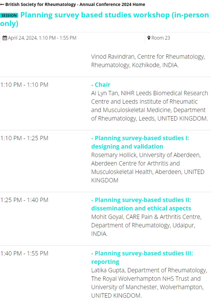 Join me & @12VRavindran @RJ_Hollick @drmohitgoyal @LatikaGupta_ to learn about planning survey based studies ✅Plan ✅Design ✅Validate ✅Disseminate ✅Report results 👉🏽#BSR24 13:10 Room 23