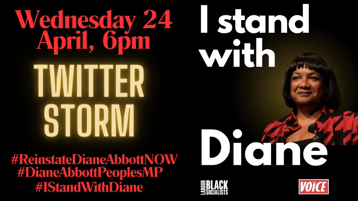 ⚡ Join the Twitter Storm ⚡ I Stand With Diane! Today 6pm #IStandWithDiane #ReinstateDianeAbbottNOW #DianeAbbottPeoplesMP