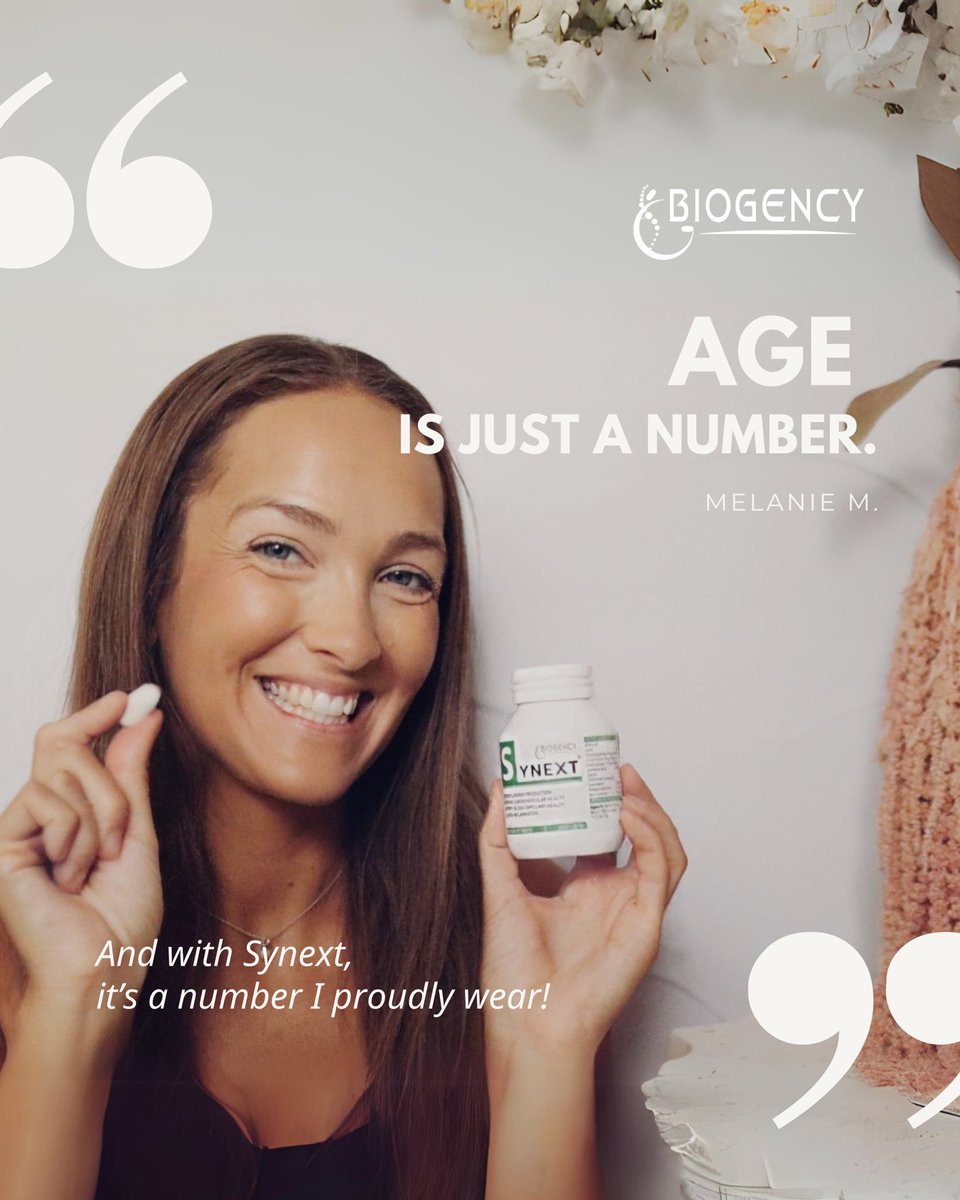 biogency's tweet photo. Every number tells a story, and with Synext, it's a tale of resilience and vitality.  📖 Join the league of empowered individuals like Melanie, rewriting the chapters of aging gracefully. https://t.co/qwFXelCuIx