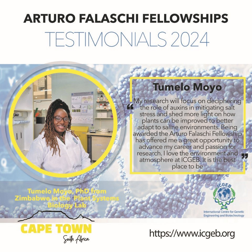 'My research will focus on deciphering the role of auxins in mitigating salt stress & shed more light on how plants can be improved to better adapt to saline environments' Welcoming Tumelo Moyo from Bulawayo #Zimbabwe 🇿🇼 joining @ICGEB Plant Systems Biology Group🌿