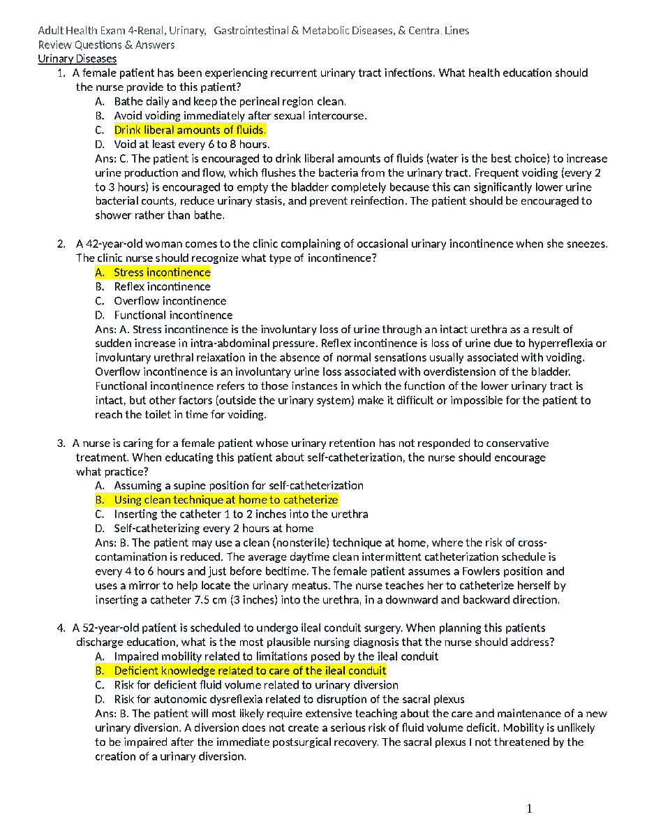 Adult Health Exam 4 Renal, Urinary, Gastrointestinal & Metabolic Diseases, & Central Lines Review Questions & Answers 2023 
hackedexams.com/item/12233/adu… 
#AdultHealth #HealthExam4 #AdultRenal #Urinary #Gastrointestinal #MetabolicDiseases #CentralLinesReview #hackedexams