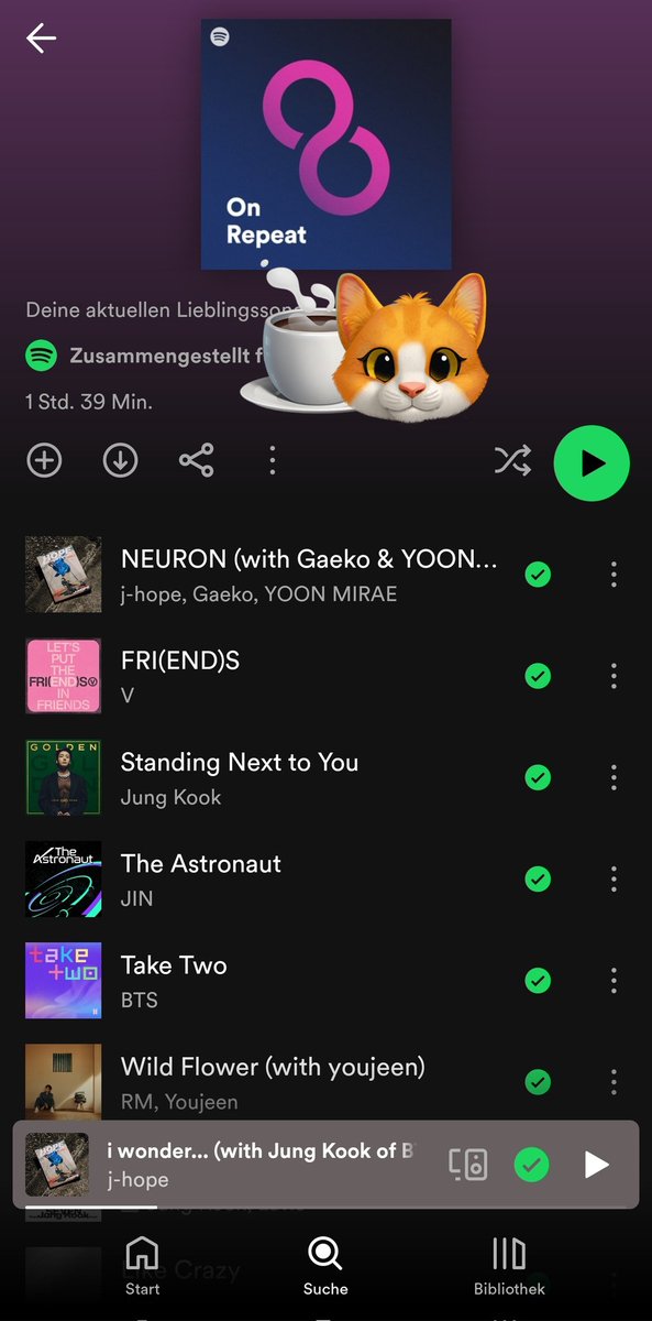 CoffeeCatJ's tweet photo. NEURON CHALLENGE
1. Check if Neuron is at the top of your Spotify On Repeat playlist.
2. If it is: post a screenshot + a favorite photo of Hobi.
3. If it isn't: play HOTS and a focused playlist until it is. Then do 2.
Pass it on π
#NeuronChallenge #JHOPE https://t.co/W8RUBui93q