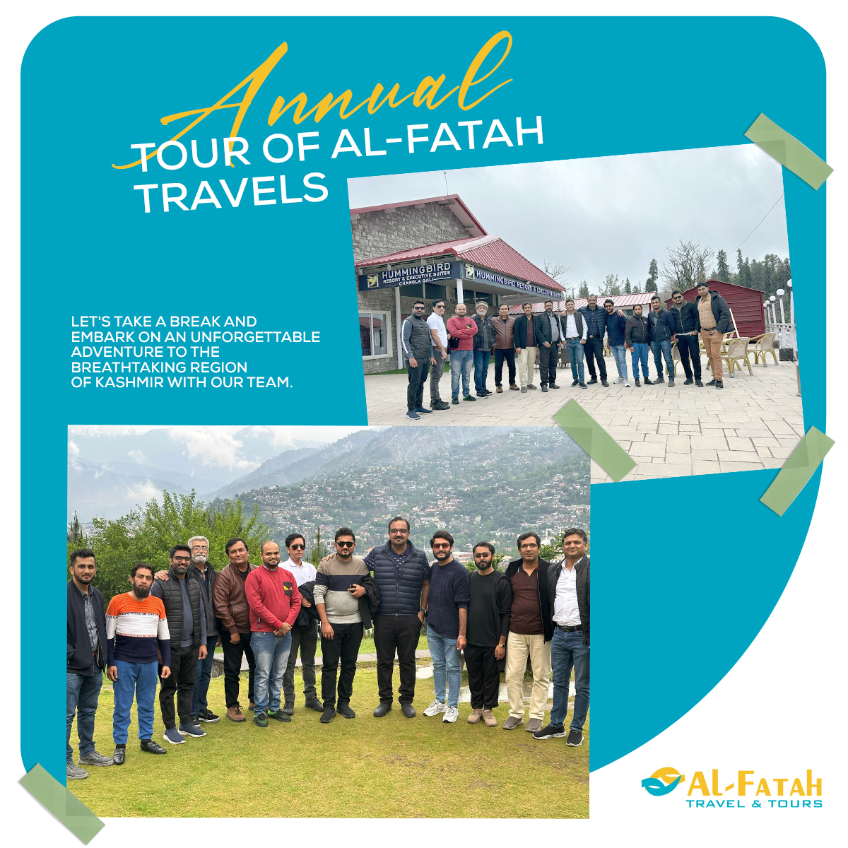 Glimpses from an unforgettable Annual Tour with the Managing Director, Dr Ahmed Aftab Sheikh. Creating unforgettable memories amidst the enchanting landscapes of Kashmir with our incredible team!

#AlfatahTravels #KashmirAdventure #TeamJourney #MuzaffarabadMemories