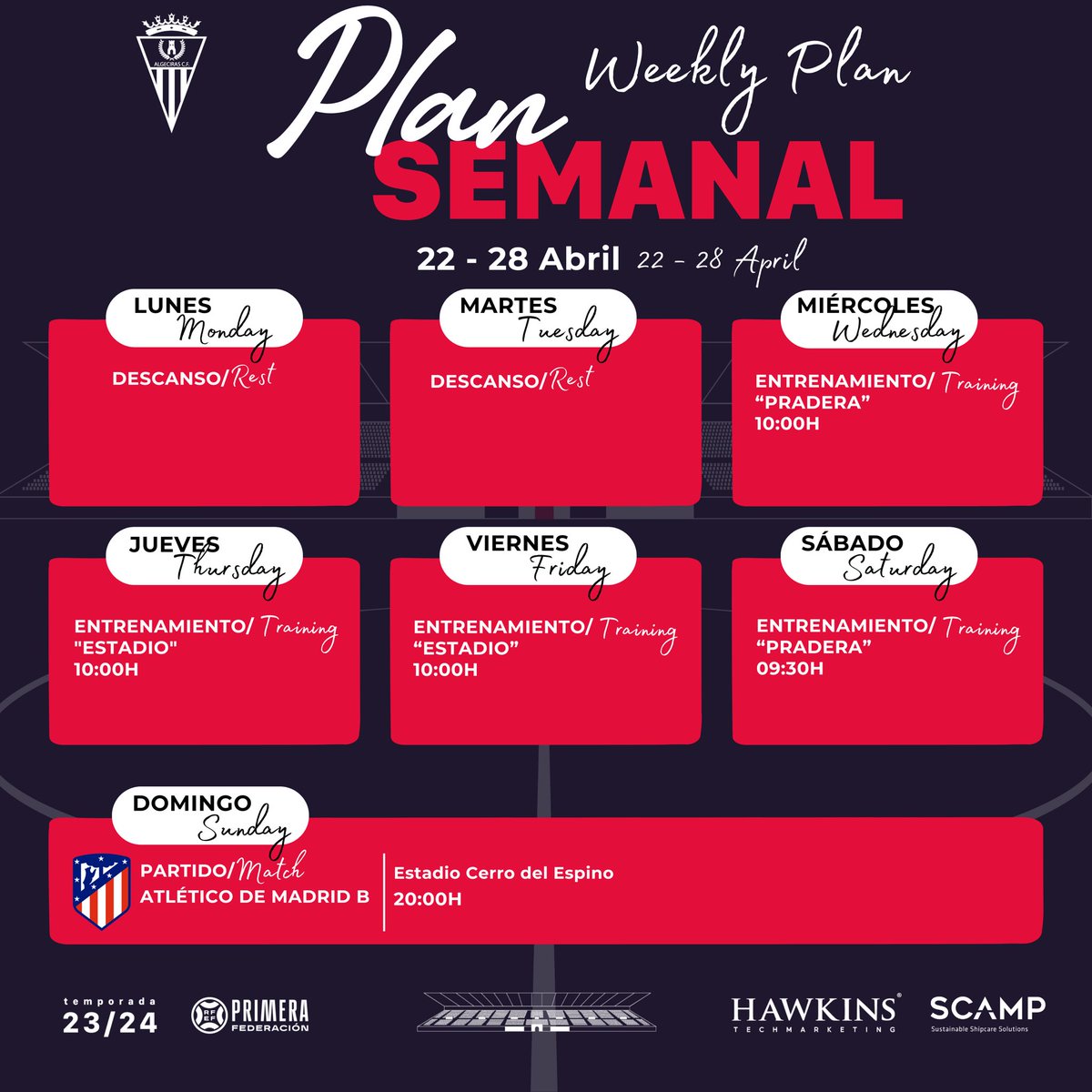 🔴⚪ 𝐏𝐥𝐚𝐧 𝐒𝐞𝐦𝐚𝐧𝐚𝐥 | Weekly Plan.

#thisisACF #CrecemosContigo #HechosParaGanar