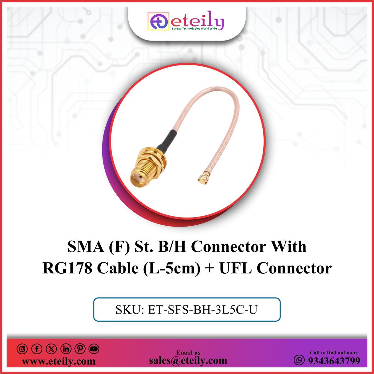 eteilyindia's tweet photo. Eteily Technologies India Pvt. Ltd.
👉SMA (F) St. B/H Connector With RG178 Cable (L-5cm)
👉SKU: ET-SFS-BH-3LSC-U
For More Info -
Contact Us - 9343643799 📞
👉Website - https://t.co/qTnJ1JAG6z
#eteily #technologies #eteilyindia #telecom #telecomunication #cable https://t.co/E2vtnK1xnd