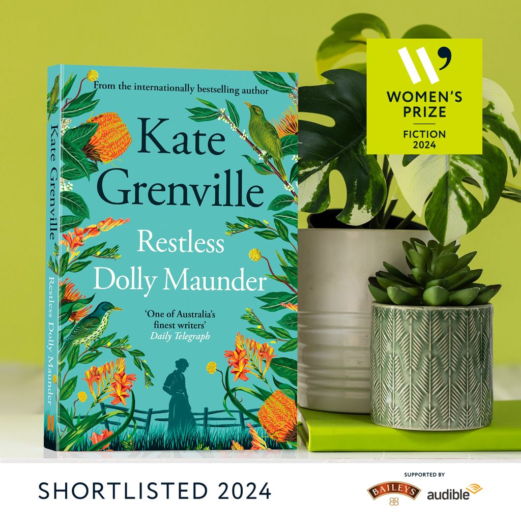 We are over the moon to share that Kate Grenville's brilliant tale of a Women fighting for her place in the world RESTLESS DOLLY MAUNDER has been shortlisted for the @WomensPrize #WomensPrize @BaileysOfficial @audibleuk