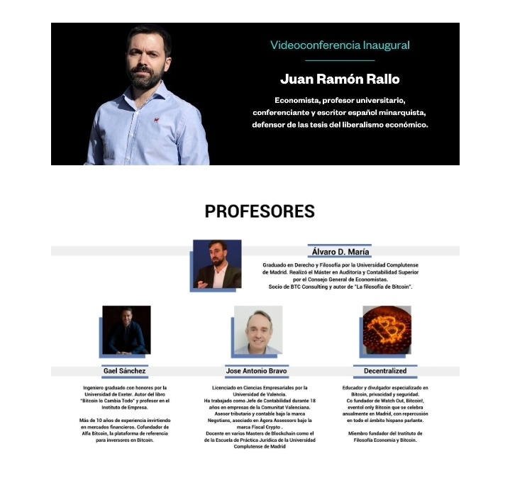 Mañana más de 100 alumnos comenzarán la formación más completa de #Bitcoin en español con una conferencia inaugural privada de @juanrallo 1/ Qué es Bitcoin @Alvaro_DMaria 2/ Cómo invertir en Bitcoin y qué porcentaje sería recomendable para tu cartera @gaelsansmith 3/ Fiscalidad