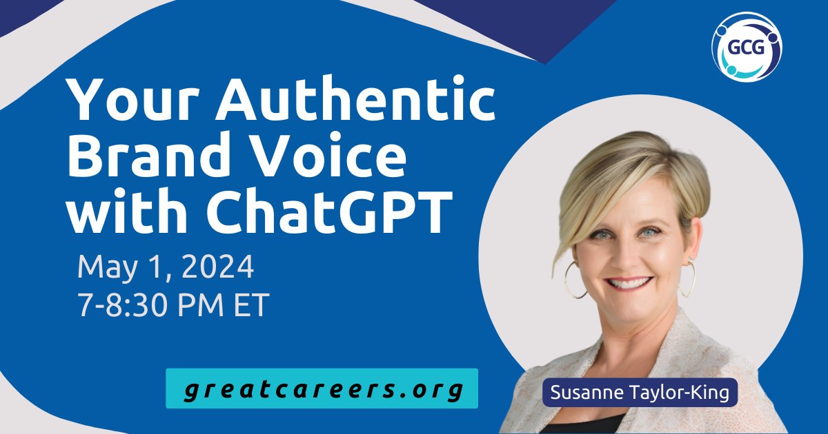 Join us and Susanne Taylor-King for an exclusive event on 'Your Authentic Brand Voice with ChatGPT'!

Wed 5.1 | 7-8:30 PM ET

Register now: greatcareers.org

➡️ Follow #GreatCareersPHL

#PersonalBrand #Authenticity #CareerDevelopment #ChatGPT #FindYourVoice #AICaseUses