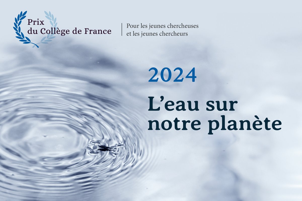 🚨 Dernière semaine ! ⏰ Jusqu'au 30 avril 2024 🏆 Le #Prix du Collège de France pour les jeunes #chercheuses et jeunes #chercheurs 2024 🏆 Thème 2024 : 'L'#eau sur notre planète' 🏆 Dotation : 20 000 € et conférence publique Infos 👉 college-de-france.fr/fr/prix-2024