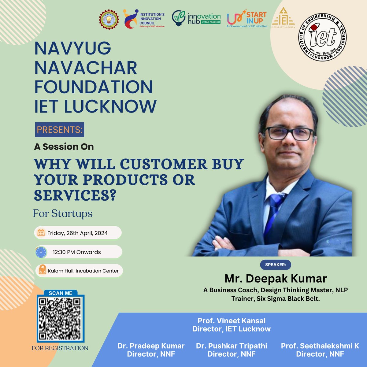 Join us for an insightful session with Mr. Deepak Kumar on 'Why will customers buy your Product or Services' organized by NNF @iet_lucknow . Learn practical strategies to attract and retain customers for your products/services @UPStartuppolicy @AKTU_Lucknow @Vineetkansal2