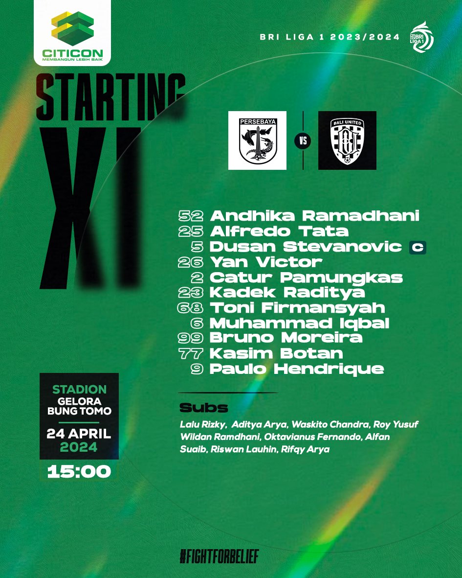 Starting Line Up Persebaya menghadapi Bali United Ayo raih tiga poin jol! 🐊🦈 #Persebayaday #Persebaya #FightForBelief