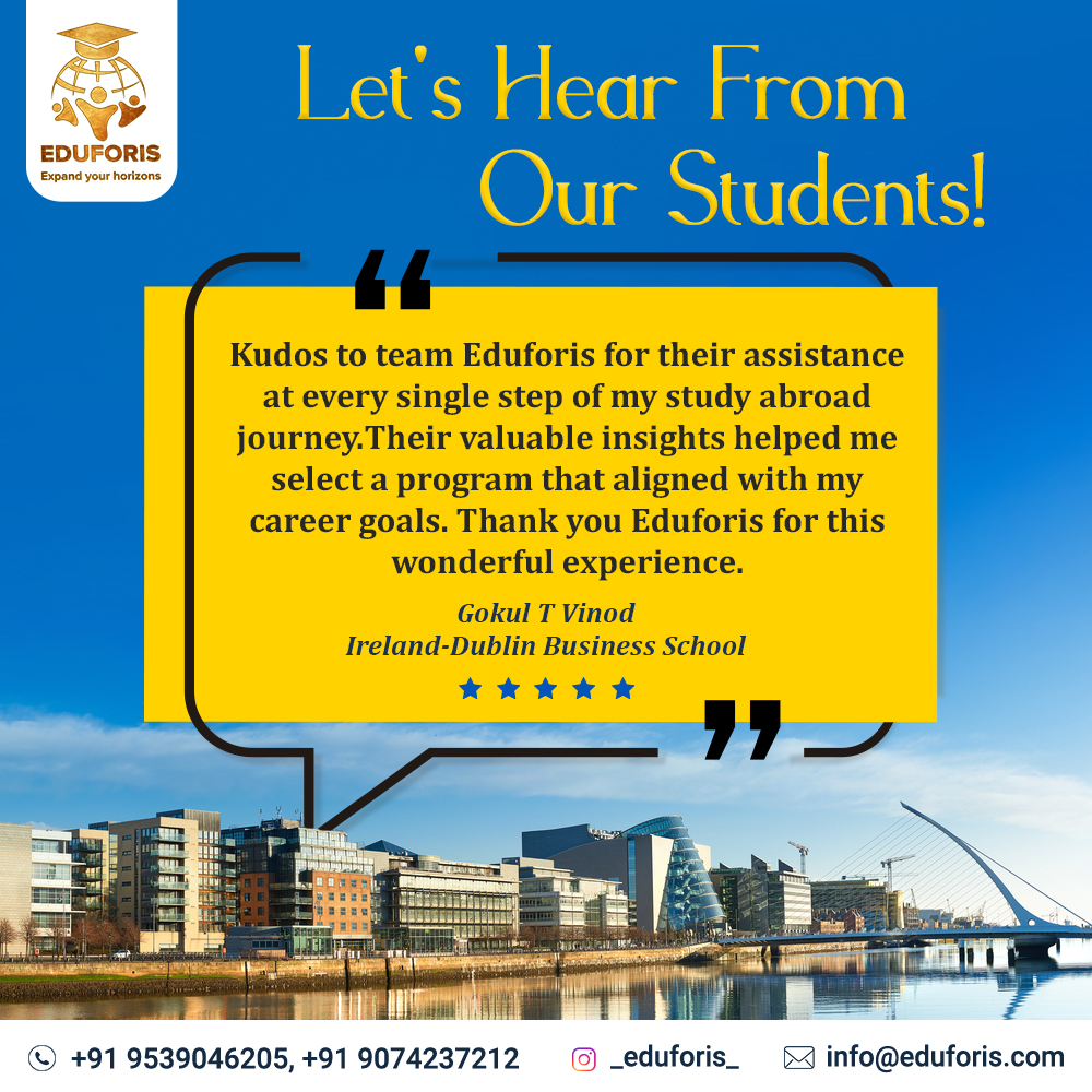 Thank you for choosing us to help fulfill your Abroad dreams! 😊

 For more details:
🌐 eduforis.com
✉️ info@eduforis.com
☎️ +91 9539046205, +91 9074237212

#StudyAbroadSucces #review #feedback #positivefeedback #Eduforis #AbroadStudy #AbroadEducation #StudyAbroad