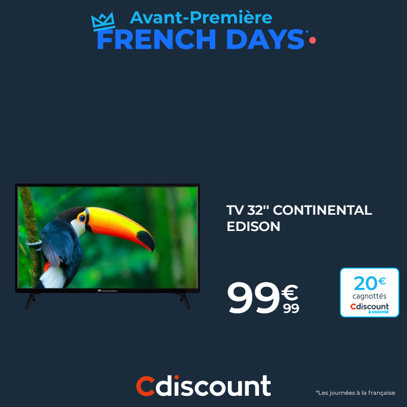 🔵 Avant première French Days 📺 TV 1366x768, 2xHDMI, 1xUSB 👛 20€ cagnottés pour les membres Cdiscount à volonté 🛒 bit.ly/3wd1sYV