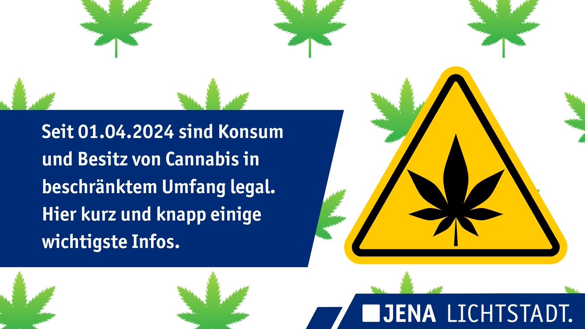 #Servicepost : Seit 1. April 2024 sind Konsum und Besitz von Cannabis in beschränktem Umfang legal. Eine Informationsseite klärt über die Konsumregeln auf, für wen der Cannabis-Konsum generell schädlich ist und welche Risiken bestehen:  👉 gpv.jena.de/de/1008938