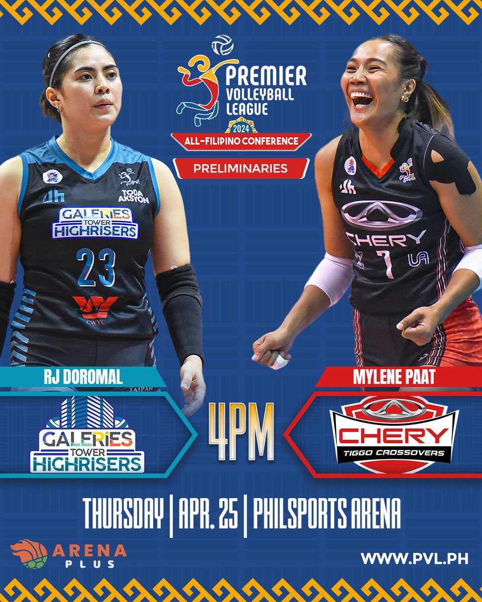 CROSSOVERS TRY TO SEAL FINAL FOUR BERTH! 🏐 ⚔️: GALERIES🏙️ vs CHERY TIGGO🚙 🕓: First serve is at 4:00 p.m. 🎟️: tinyurl.com/PVLDay27tickets Watch the games on: 📺 : One Sports | One Sports+ | RPTV 📲 : Pilipinas Live 🖥️ : pvl.ph/live #GTHvsCTC | #PVL2024