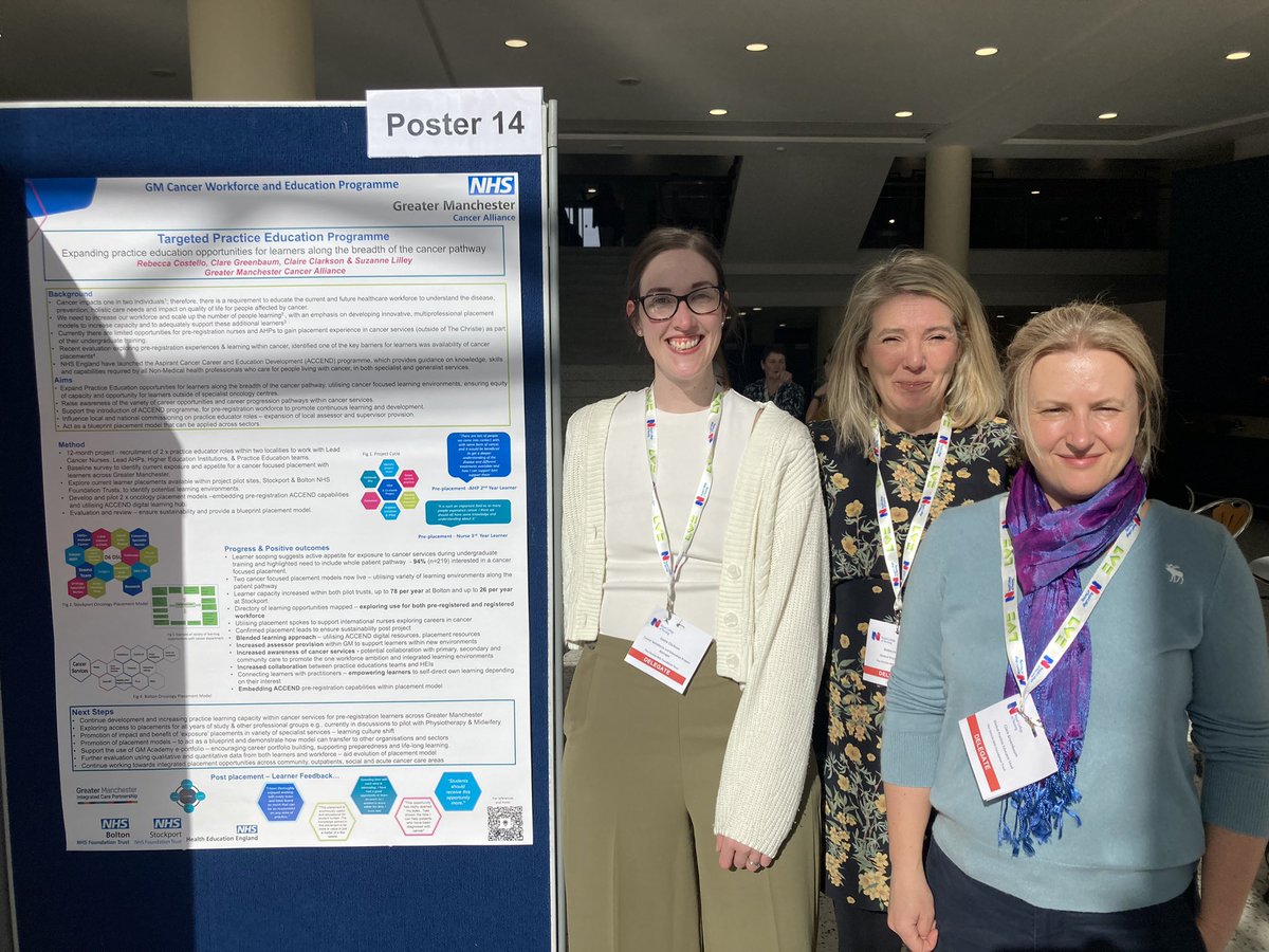 clairec1008's tweet photo. What a way to end a project! Privileged to showcase the great work of #TPEP with a poster presentation @theRCN conference. It’s been amazing to see the hard work of @Clare6666  &amp; @RCostelloCNS piloting a cancer focused placement for GM learners. @GM_Cancer @carol_leblanc9 #GMPECE https://t.co/8sYuSpeuGE