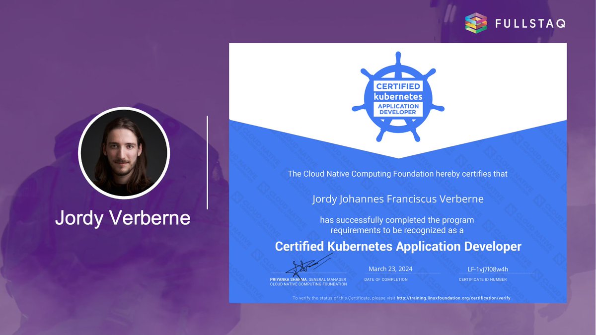 fullstaq's tweet image. After achieving his CKA, Jordy wasn't satisfied yet and he also achieved his CKAD! Congrats Jordy!
#certifiedengineer #certification #kubernetescertification #kubernetes #cloudnative